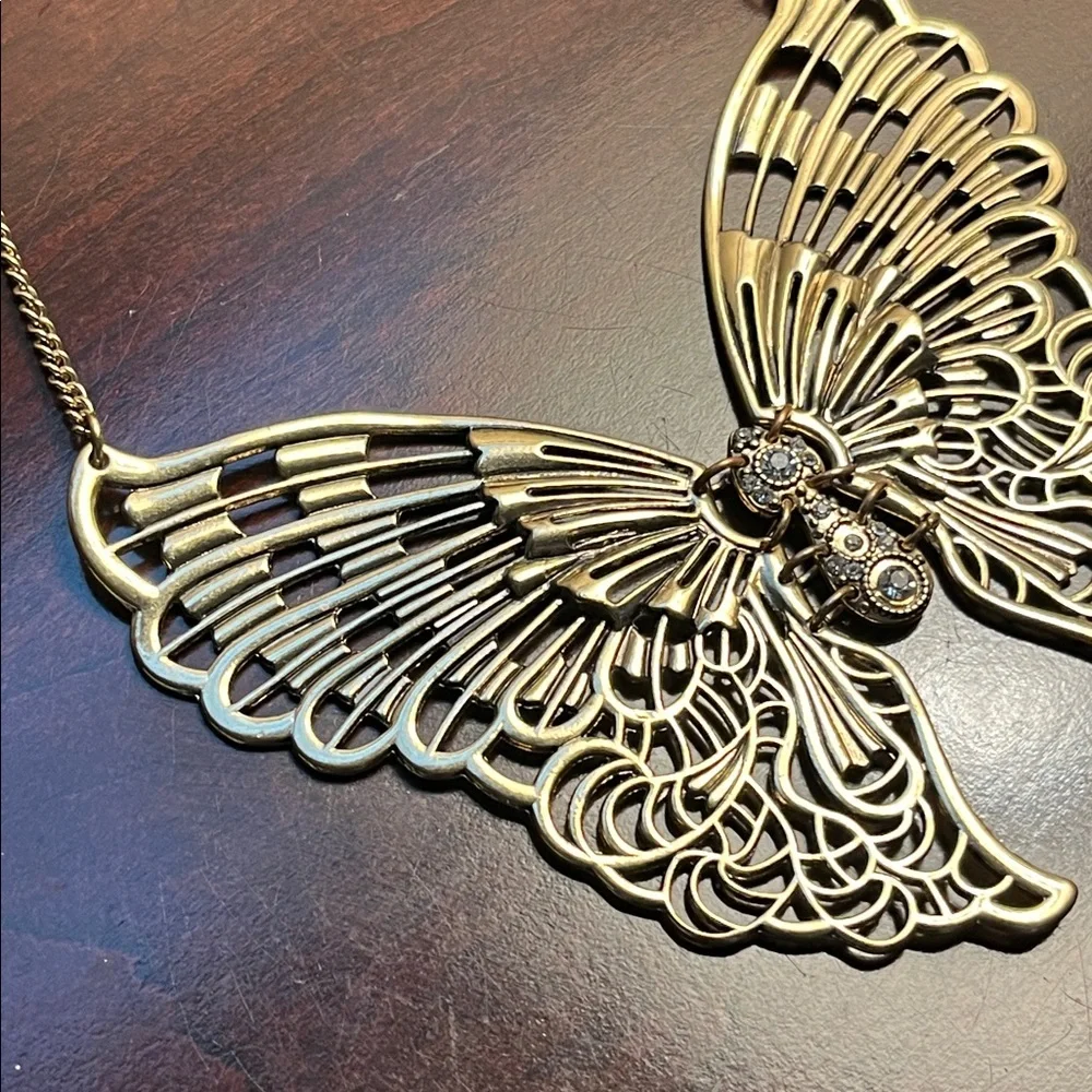 Articulated Butterfly Necklace in Antiqued Gold - Picture 6 of 16